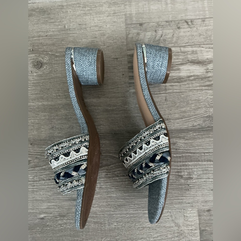 London Fog Rishi beaded and embellished denim mules - Picture 2 of 8